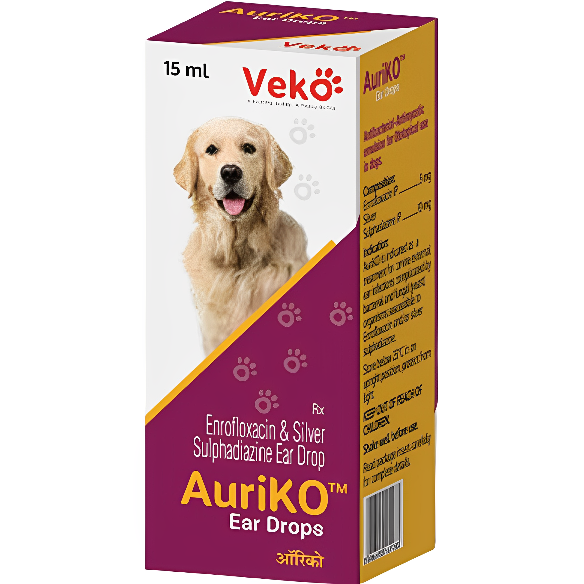 Veko Auriko (Enrofloxacin Sulphadiazine) Ear Drops for Dogs and Cats (15ml)