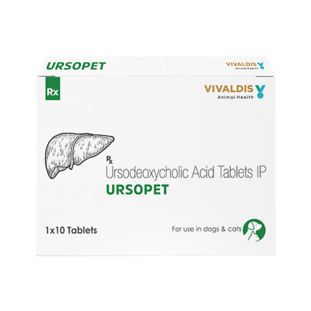 Vivaldis Ursopet Tablet (Ursodeoxycholic Acid) for Dogs & Cats (pack of 10 tablets)