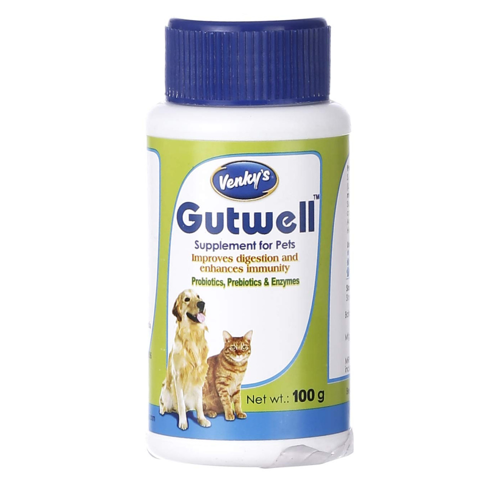 Vetina Canworm (Fenbendazole) Pet Deworming Suspension (30ml) and Venkys Gutwell Pre & Probiotics Gut Health Powder (!00g) for Dogs and Cats Combo Both-Pharmacy Exclusive Combo