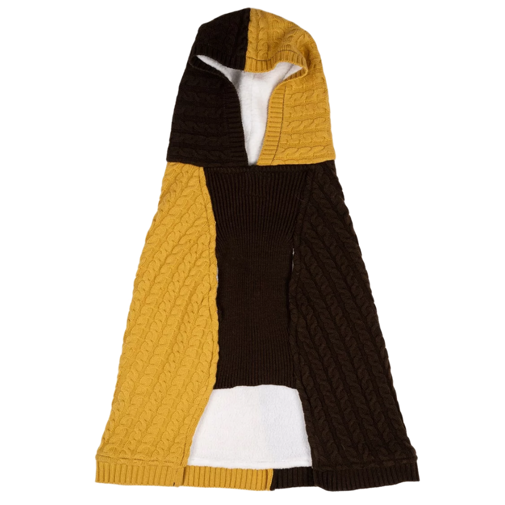 Petsnugs Cable Knit Sweater for Dogs and Cats (Brown/Mustard)