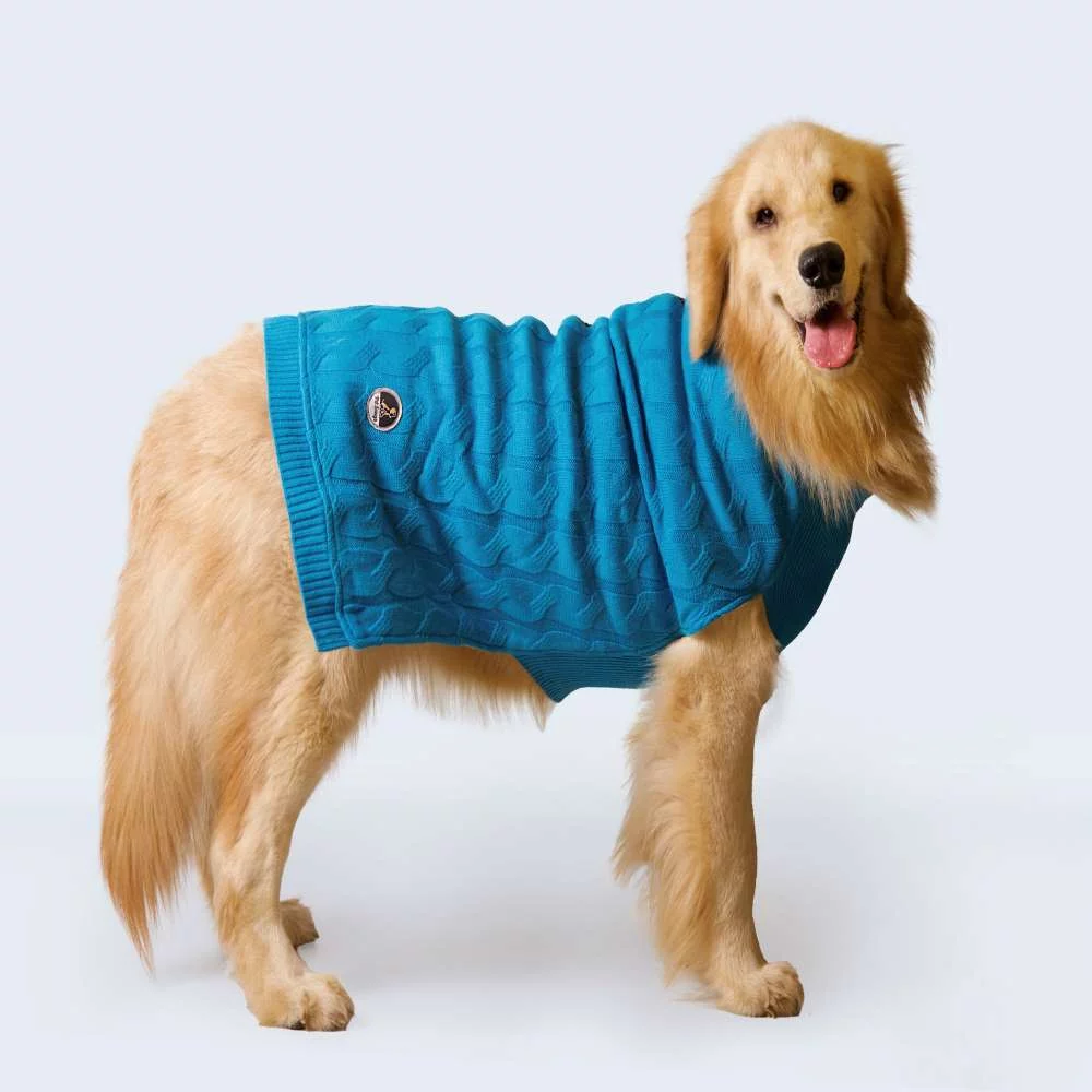 Petsnugs Half Cable Half Fully Fashion Sweater for Dogs and Cats (Blue/Black)