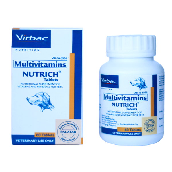 Virbac Ostopet Calcium Syrup 250ml and Nutrich Multivitamin Tabs (60) for Dogs & Cats Combo