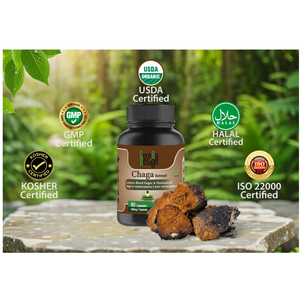 Cure By Design Chaga Mushroom Capsules for Dogs and Cats (Limited Shelf Life) Both-Health & Wellness Cure by design