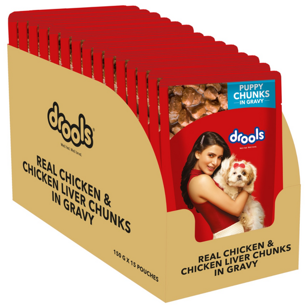 Drools Focus Super Premium Dry Food and Chicken & Chicken Liver Chunks in Gravy Puppy Dog Wet Food Combo