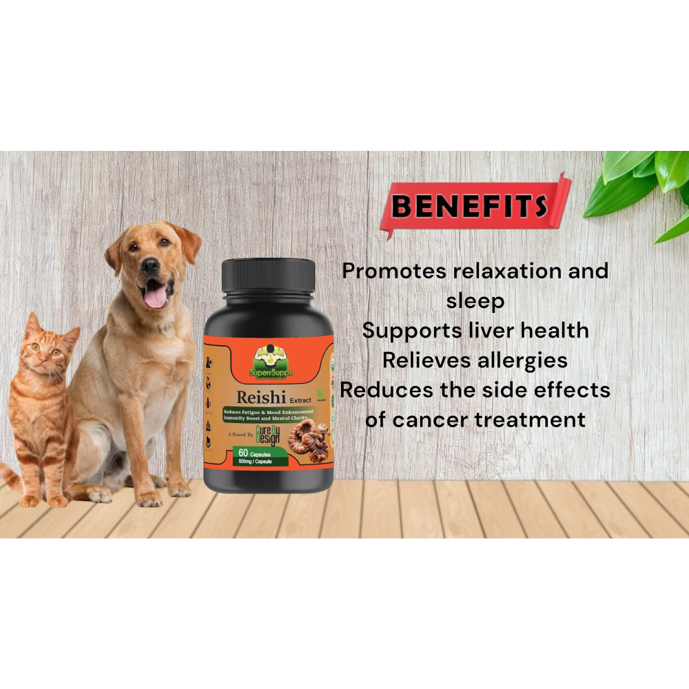 Cure By Design Reishi Mushroom Capsules for Dogs and Cats Both-Health & Wellness Cure by design