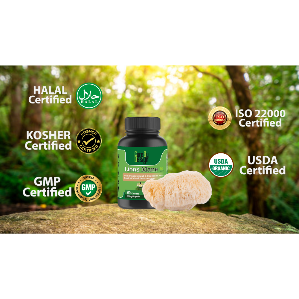 Cure By Design Lion Mane Mushroom Capsules for Dogs and Cats Both-Health & Wellness Cure by design
