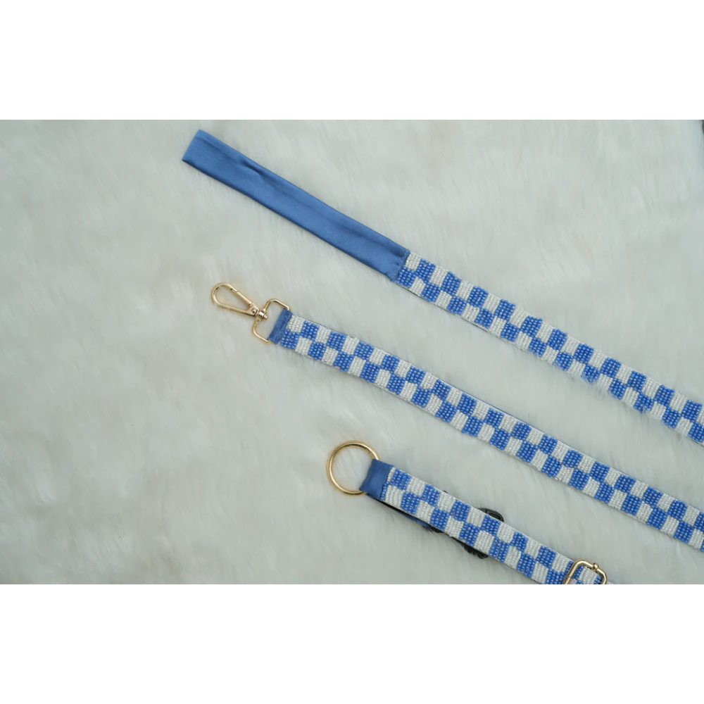 Floof & Co Checkered Leash & Collar (Blue & White) Dogs-Collar, Leashes, harnesses Floof & Co Dropship