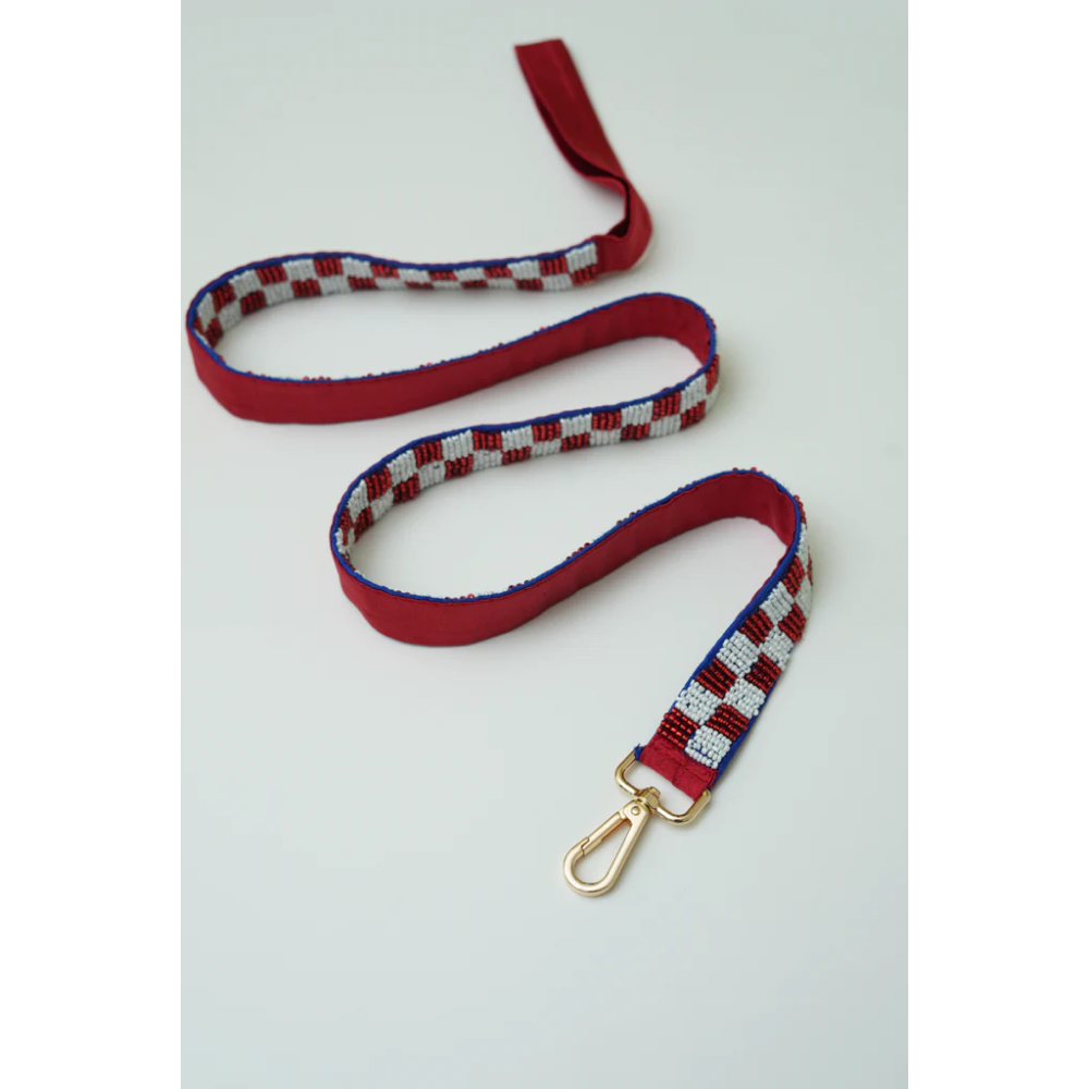 Floof & Co Checkered Leash & Collar (Maroon & White) Dogs-Collar, Leashes, harnesses Floof & Co Dropship S