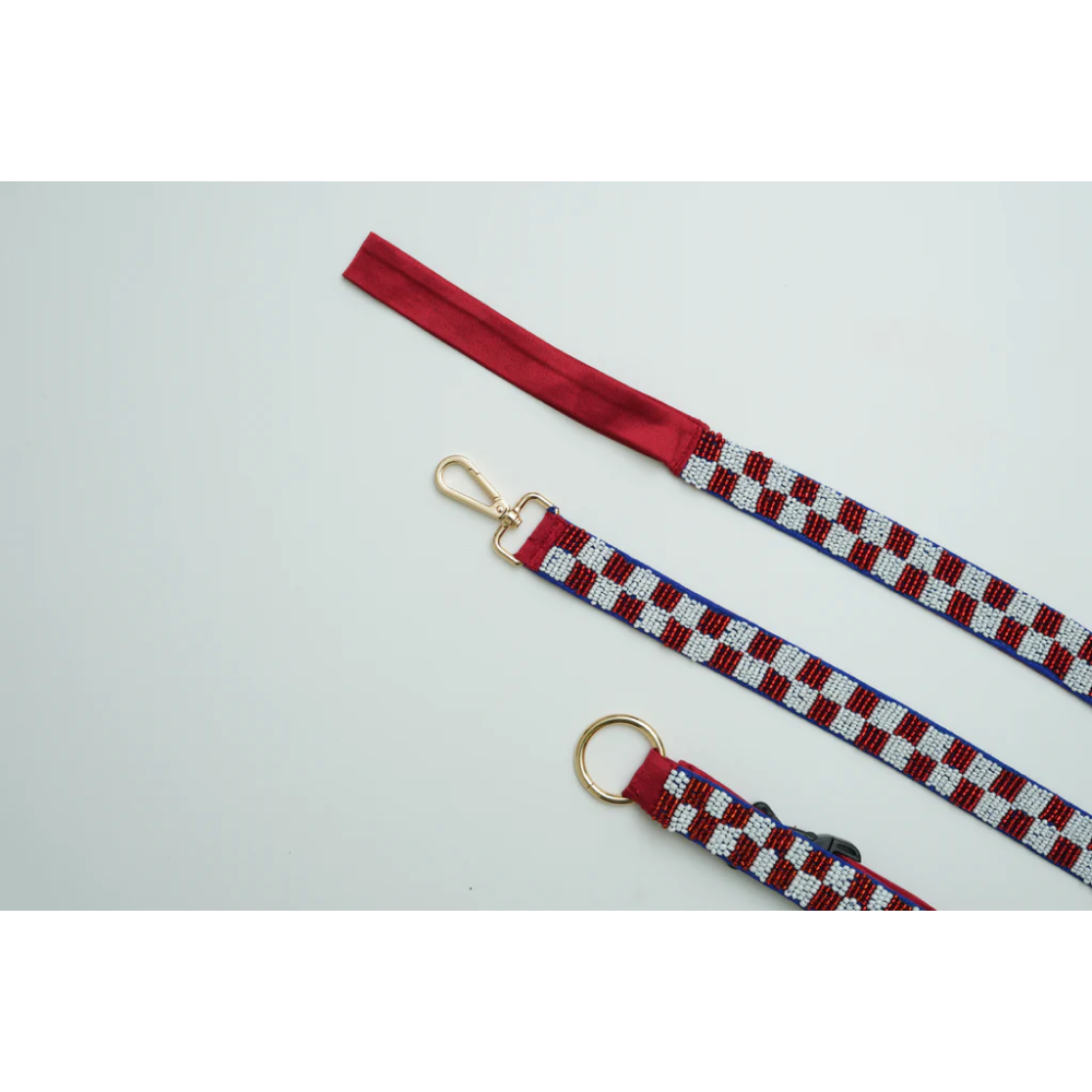 Floof & Co Checkered Leash & Collar (Maroon & White) Dogs-Collar, Leashes, harnesses Floof & Co Dropship