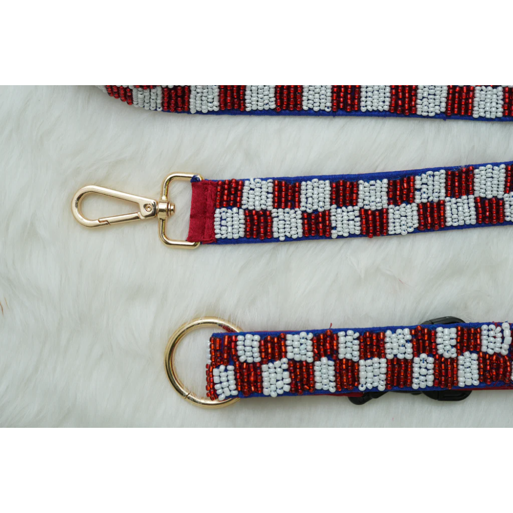 Floof & Co Checkered Leash & Collar (Maroon & White) Dogs-Collar, Leashes, harnesses Floof & Co Dropship
