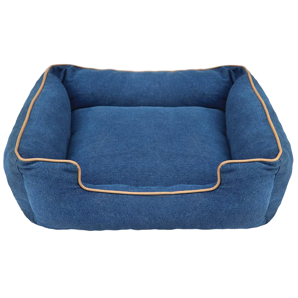 Pawpourri Ultra Soft Bolster Denim Cuddler Bed for Dogs and Cats (Blue)