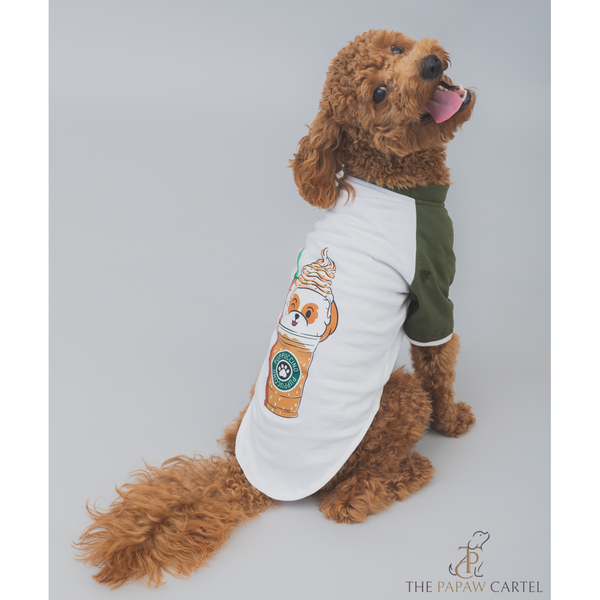 The Papaw Cartel Puppacino Dog Tshirt for Dogs (White/Olive/Green)