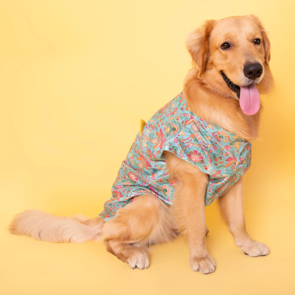 The Papaw Cartel Indo Floral Sleeveless Jacket With Pocket Square for Dogs (Blue) Dogs-Clothing & Accessories The Papaw Cartel Dropship