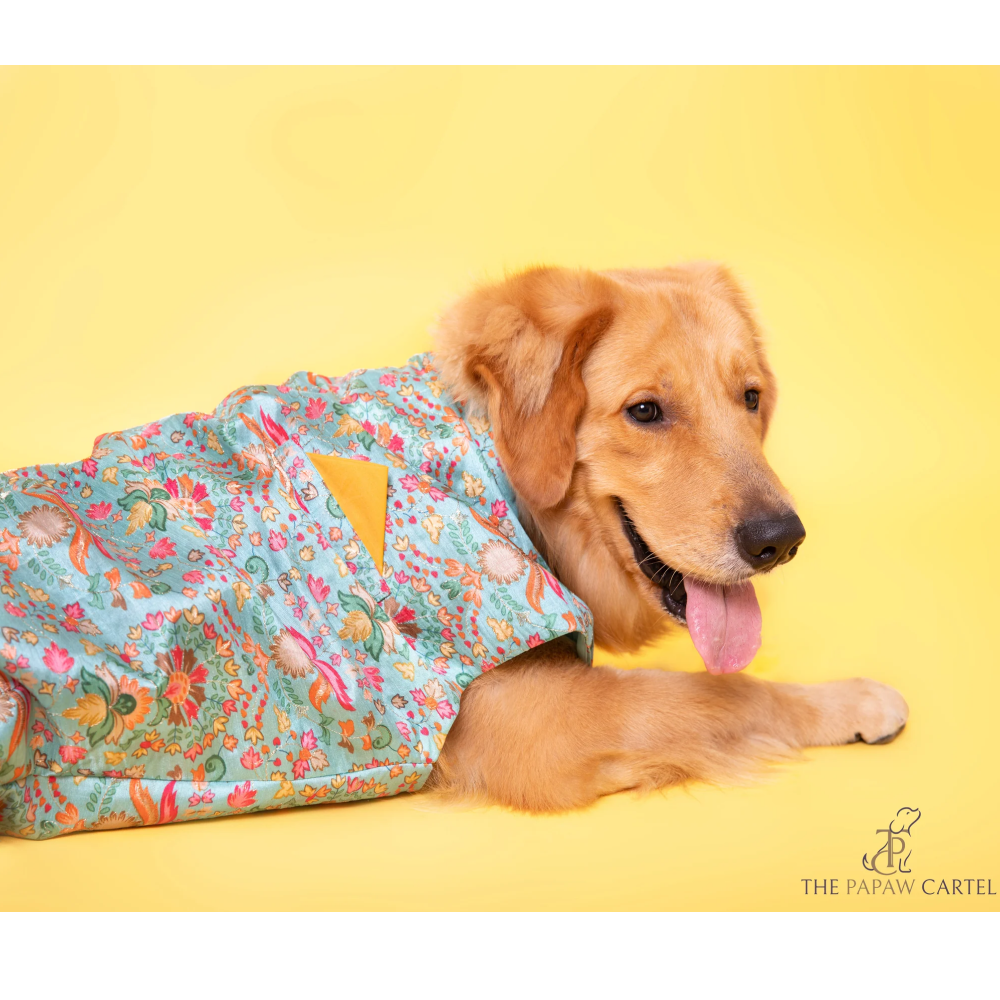 The Papaw Cartel Indo Floral Sleeveless Jacket With Pocket Square for Dogs (Blue) Dogs-Clothing & Accessories The Papaw Cartel Dropship