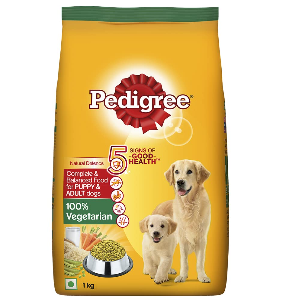 Pedigree 100% Vegetarian Dry and Chicken Chunks in Gravy Wet Puppy Dog Food Combo