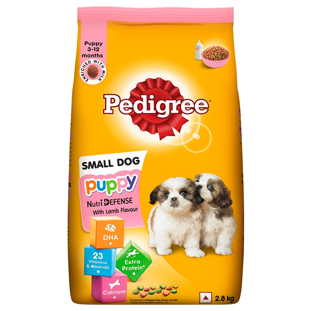 Pedigree Lamb & Milk Small Puppy Dry Food and Lamb Flavour Chunks in Gravy Puppy Wet Food Combo