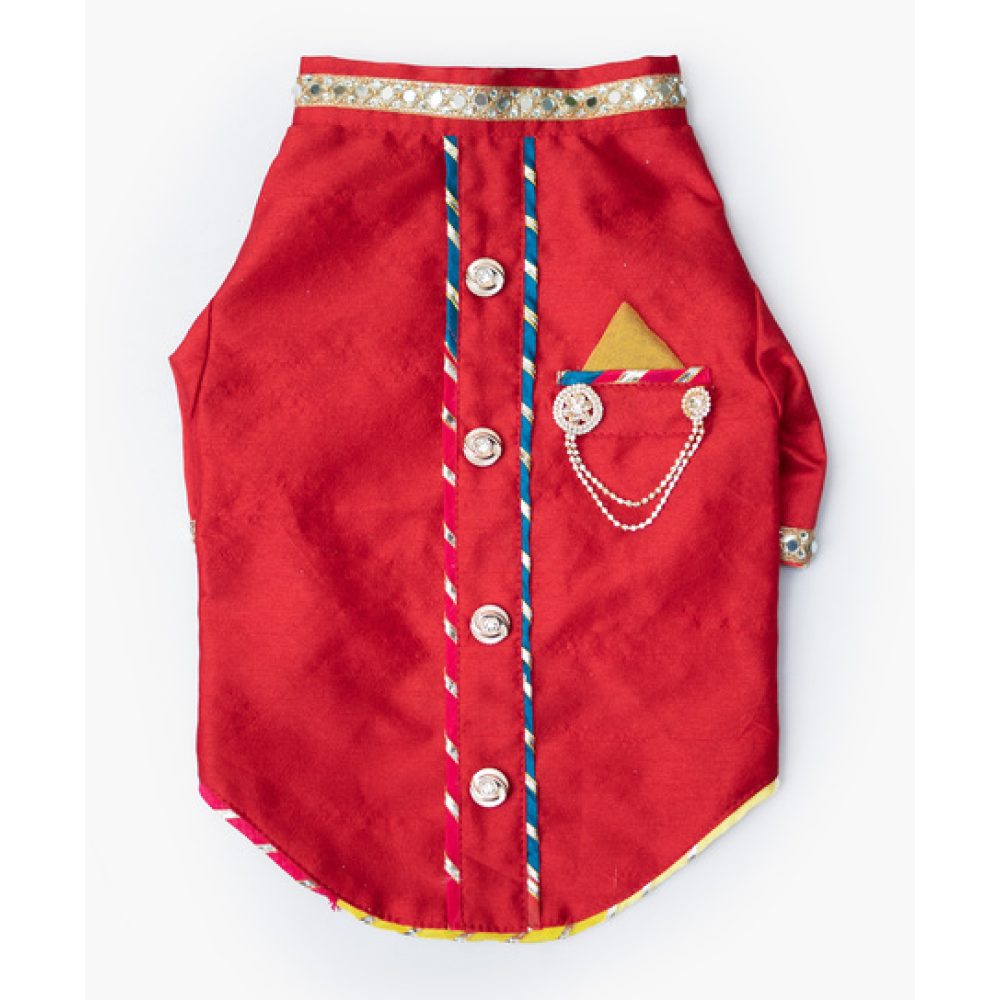 Pawgypets Raw Silk Sherwani for Dogs and Cats (Red) Both-Clothing & Accessories Pawgypets Dropship