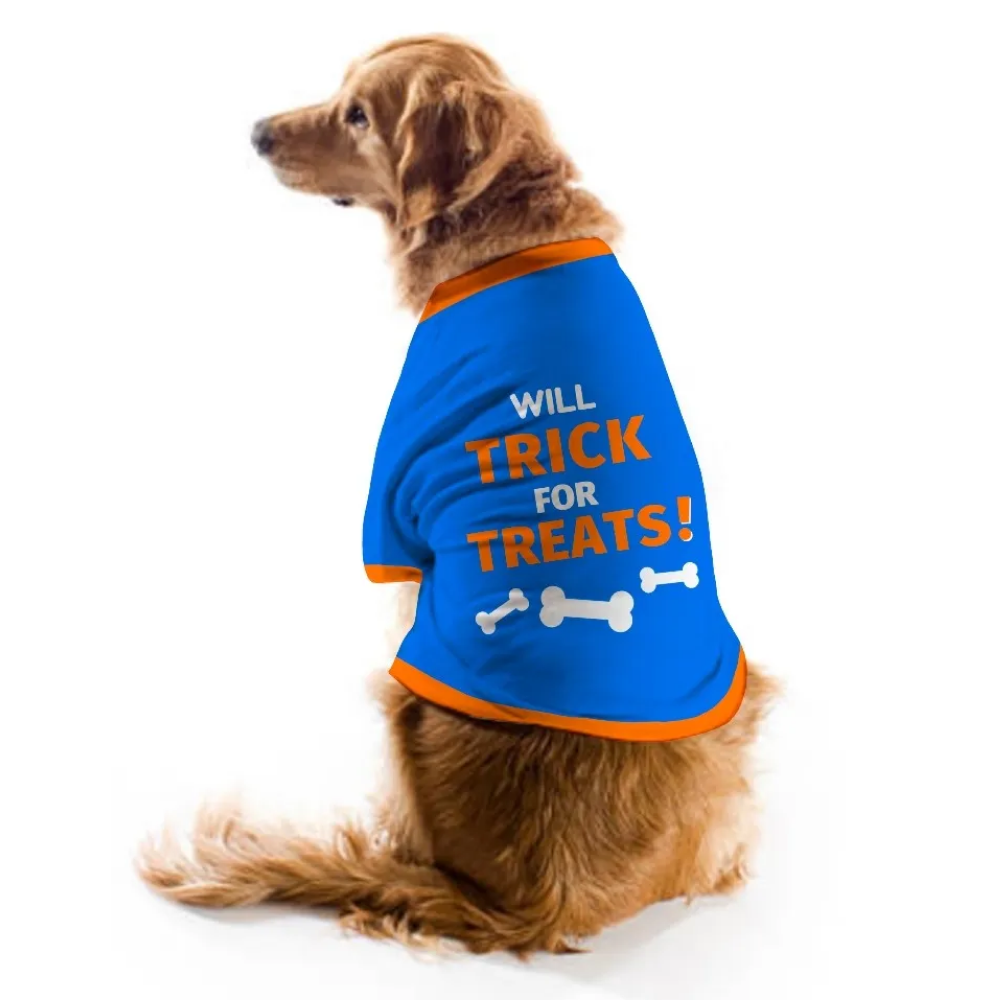 Pet Set Go Will Trick For Treats T-shirt for Dogs (Blue)