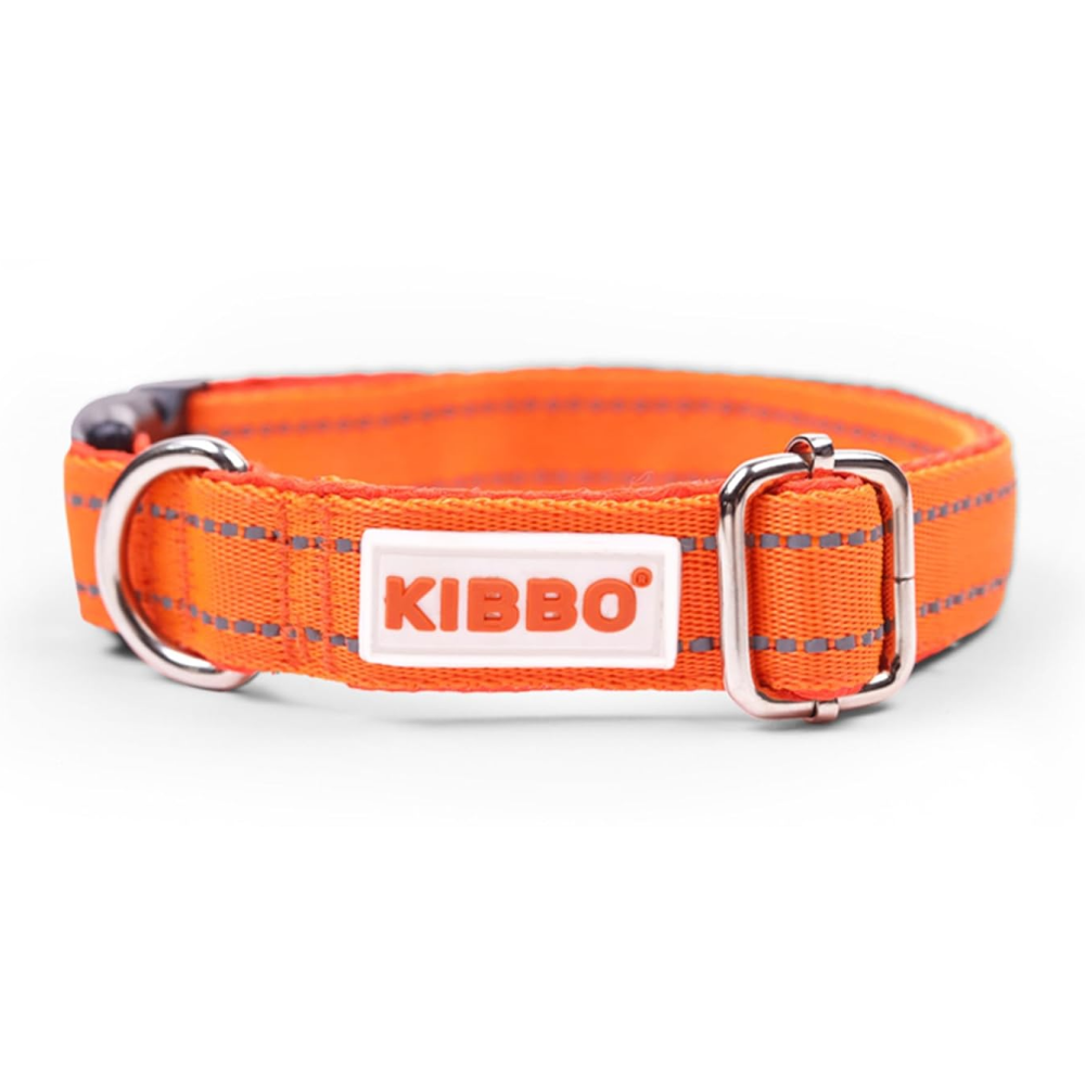 Kibbo Premium Reflective Padded With Soft Mesh Padding & Adjustable Design Collar for Dogs (Orange) Dogs-Collar, Leashes, harnesses Kibbo L
