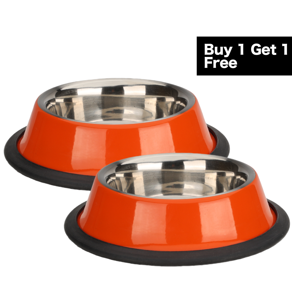 Skatrs Anti Skid Glossy Bowl for Dogs and Cats (Orange) (Buy 1 Get 1) Both-Bowls & Feeders Skatrs Pack of 2