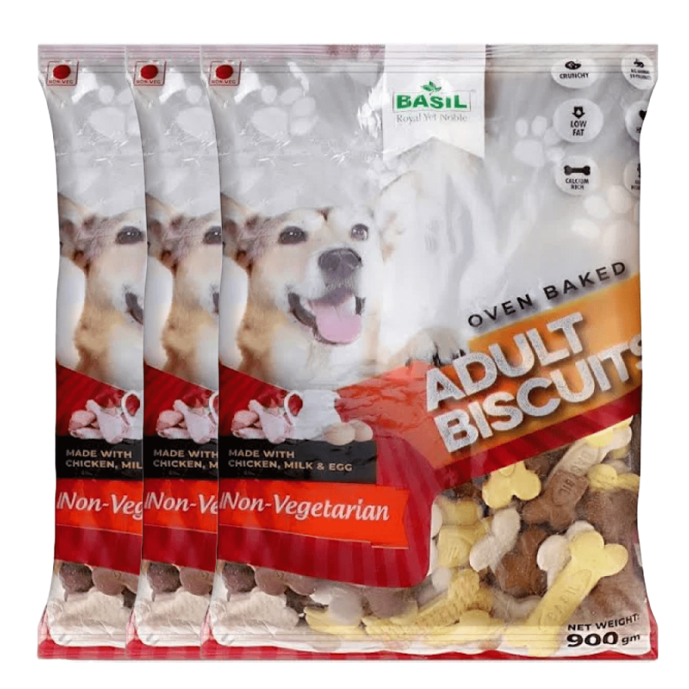 Basil Non Veg Bone Shaped Adult Dog Biscuits Dog Treats + Others Basil 3x900g
