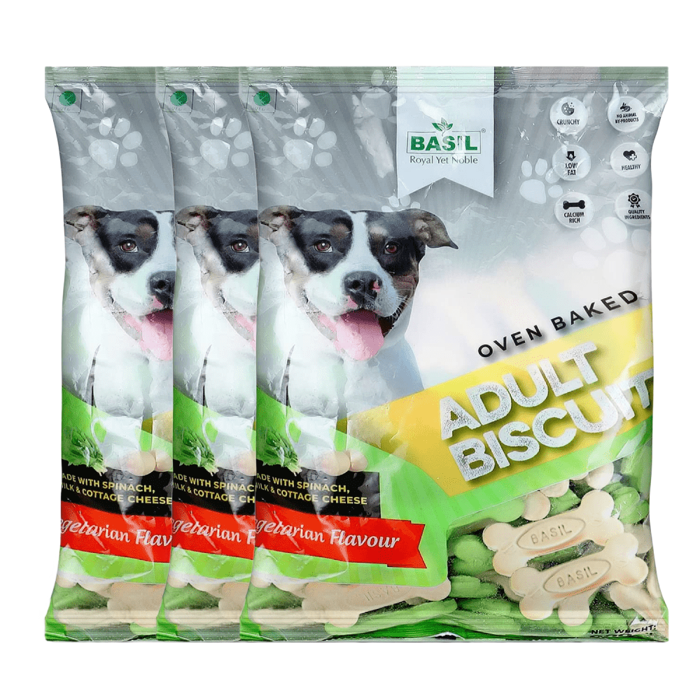 Basil Veg Bone Shaped Adult Dog Biscuits Dog Treats + Others Basil 3x900g