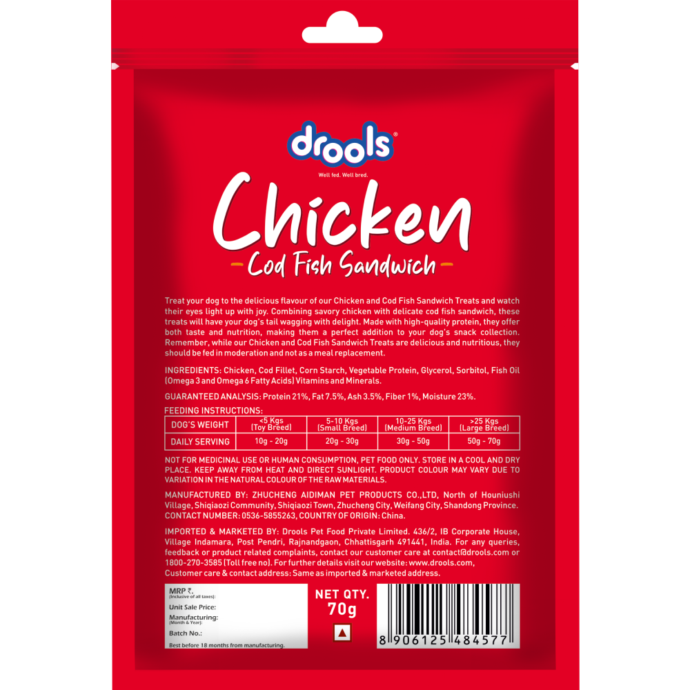 Drools Cod Fish Sandwich Dog Treats Dog Treats + Others Drools