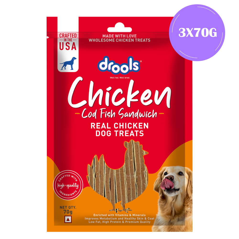 Drools Cod Fish Sandwich Dog Treats Dog Treats + Others Drools 3x70g
