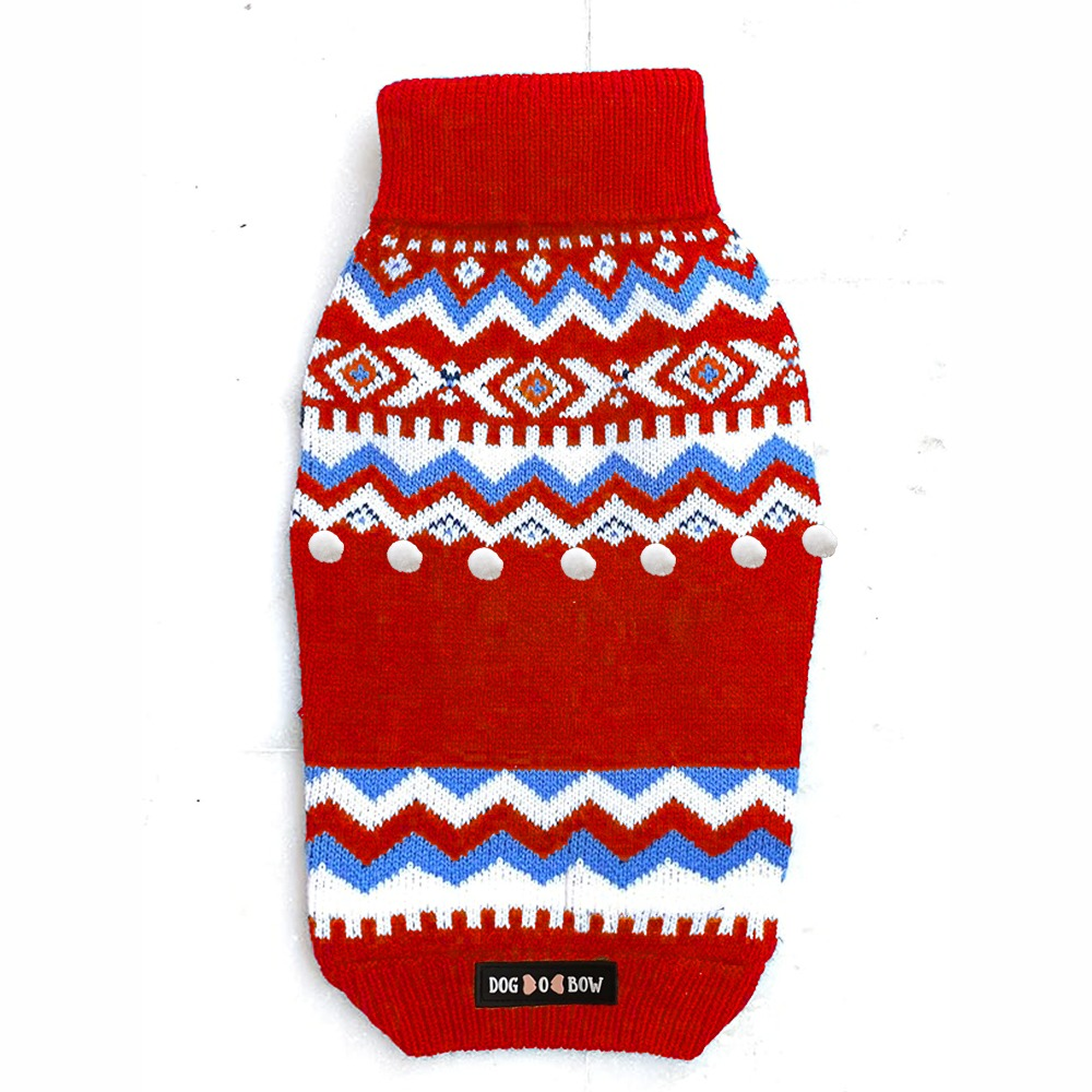 Dogobow Aztec Knit Sweater for Dogs and Cats (Red) (Get a Bow Free) Both-Clothing & Accessories Dogobow Dropship