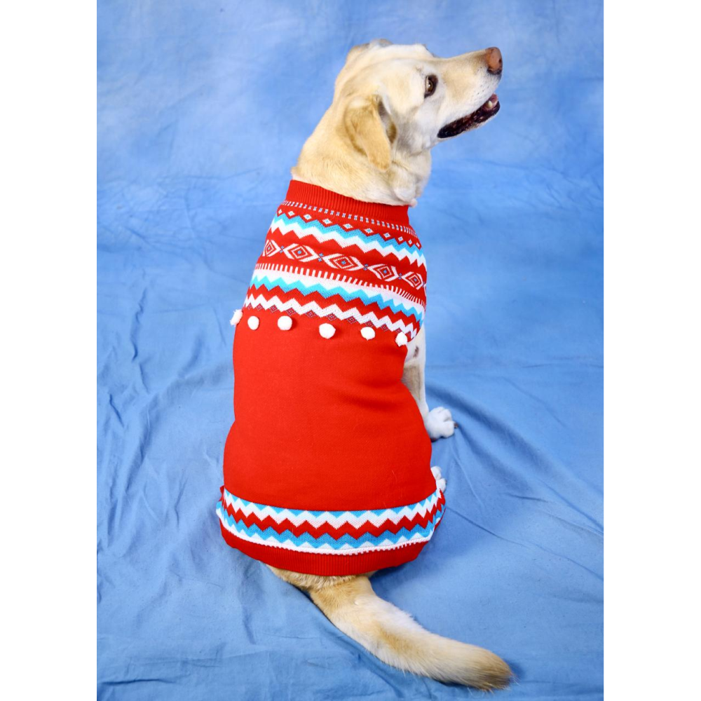 Dogobow Aztec Knit Sweater for Dogs and Cats (Red) (Get a Bow Free) Both-Clothing & Accessories Dogobow Dropship