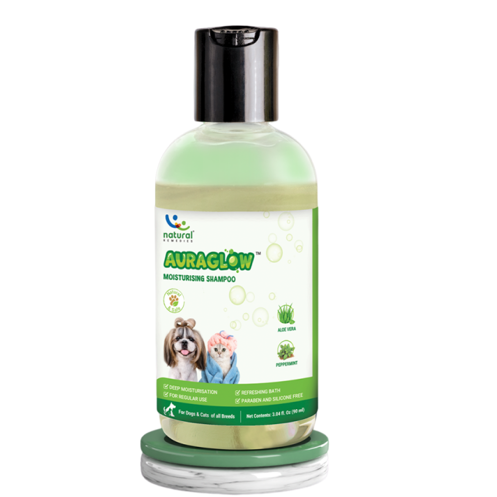 Natural Remedies Auraglow Moisturizing Shampoo for Dogs and Cats Both-Grooming Supplies Natural Remedies 90mL