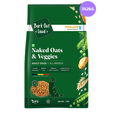 Bark Out Loud Naked Oats & Veggies, Veg Adult Dog Dry Food Dogs- Dry Food Bark Out Loud 6kg (3x2kg)