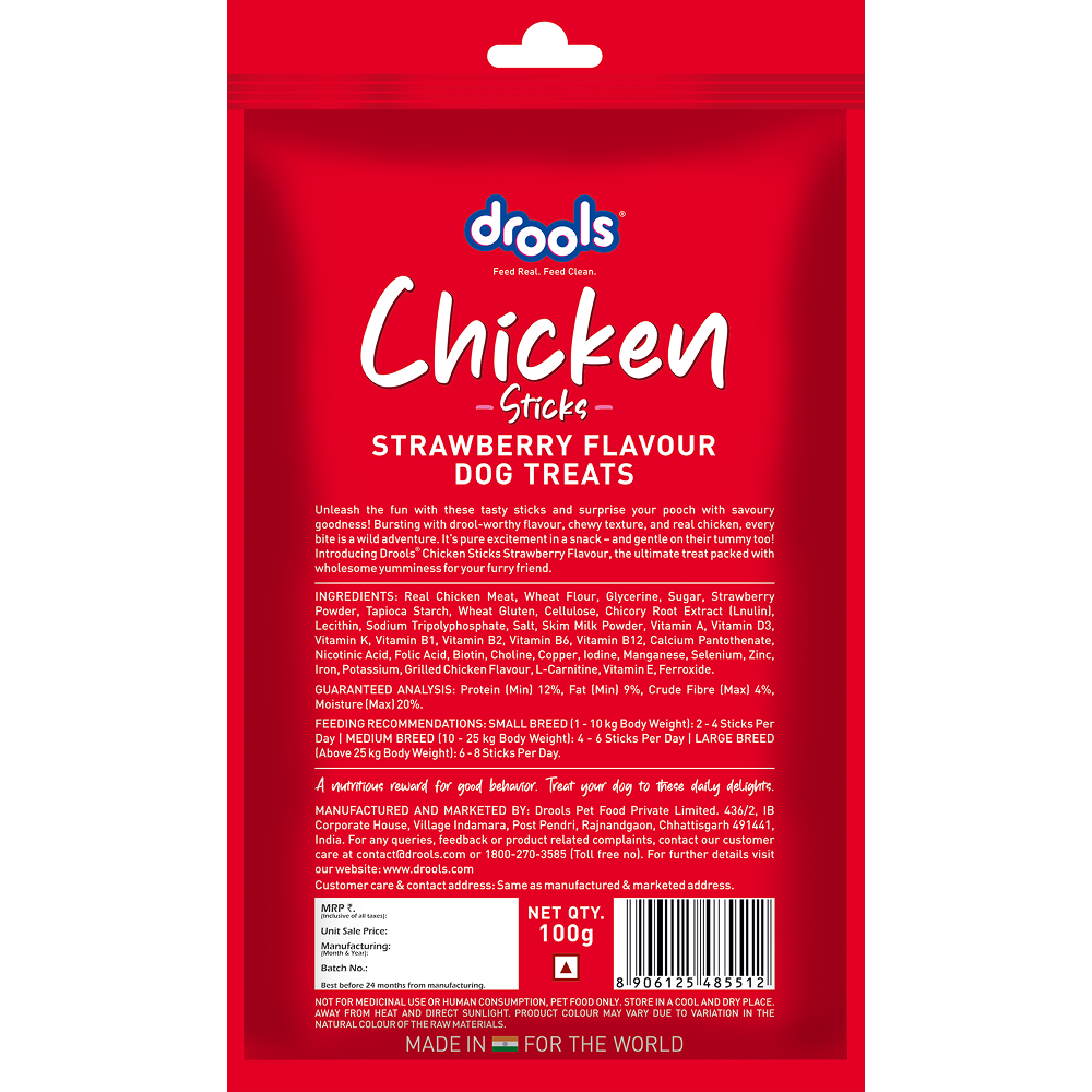 Drools Strawberry Flavour Chicken Sticks Treat for Dogs Dog Treats + Others Drools