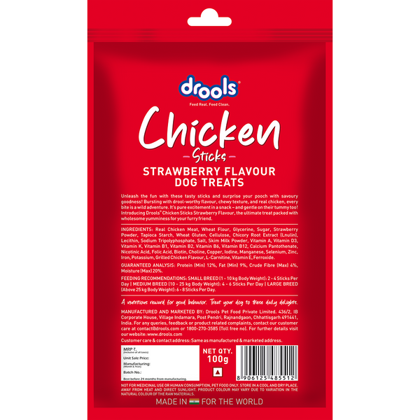 Drools Strawberry Flavour Chicken Sticks Treat for Dogs