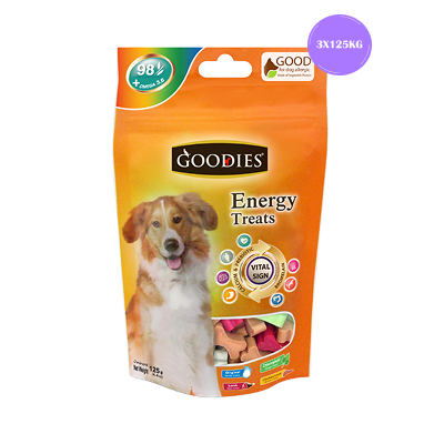 Goodies Energy Treats Mixed Flavour Bone Shaped Dog Treats Dog Treats + Others Goodies 3x125g