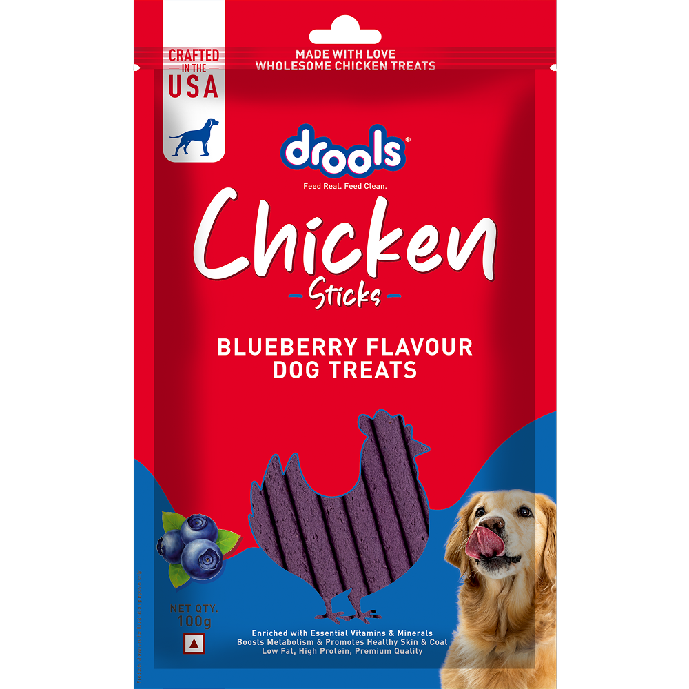 Drools Blueberry Flavour Chicken Sticks Treat for Dogs Dog Treats + Others Drools 100g