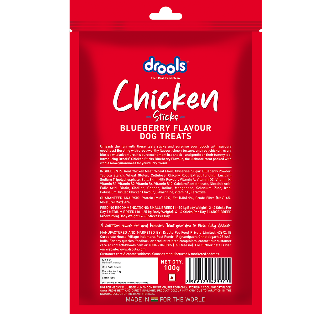 Drools Blueberry Flavour Chicken Sticks Treat for Dogs Dog Treats + Others Drools