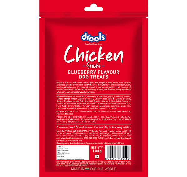 Drools Blueberry Flavour Chicken Sticks Treat for Dogs