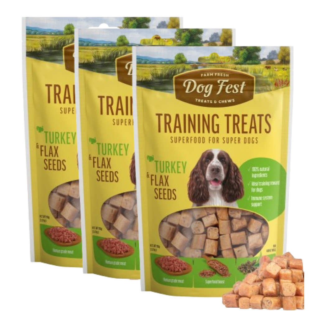 Dogfest Turkey & Flax Seeds Training Dog Treats Dog Treats + Others Petfest 3x90g