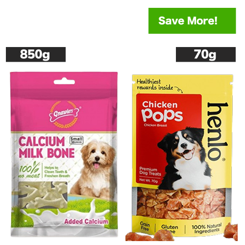 Gnawlers Calcium Milk Bone and Henlo Chicken Pops Dog Treats Combo Dog Treats + Others Exclusive Combo 850g+70g