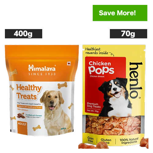 Himalaya Healthy Chicken and Henlo Chicken Pops Dog Treats Combo Dog Treats + Others Exclusive Combo 400g+70g