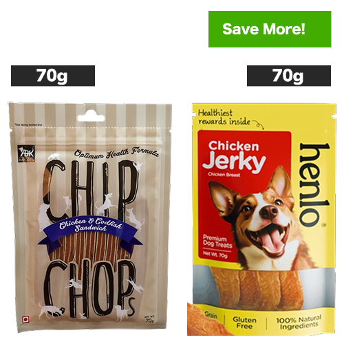 Chip Chops Chicken and Codfish Sandwich and Henlo Chicken Jerky Dog Treats Combo Dog Treats + Others Exclusive Combo 70g+70g