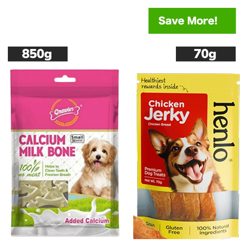 Gnawlers Calcium Milk Bone and Henlo Chicken Jerky Dog Treats Combo Dog Treats + Others Exclusive Combo 850g(90pcs)+70g