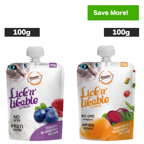 Gnawlers Yogurt Blueberry and Egg Yolk & Vegetable Lick n Likable Cat Treats Combo Cats-Treats & Others Gnawlers 100g+100g