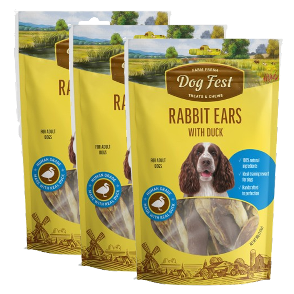 Dogfest Rabbit Ears with Duck Dog Treats Dog Treats + Others Petfest 3x90g