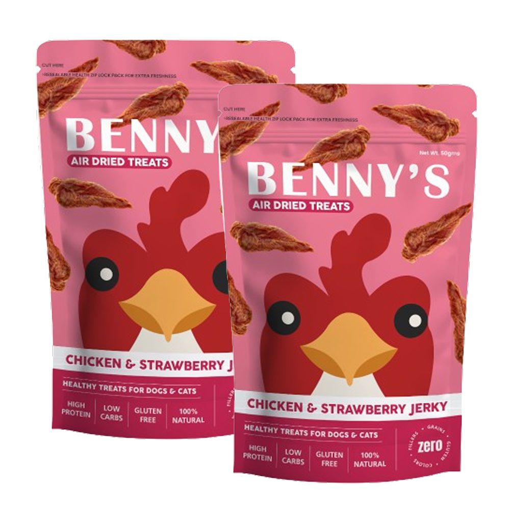 Bennys Bowl Chicken and Strawberry Jerky Dog Treats Dog Treats + Others Bennys Bowl 2x50g