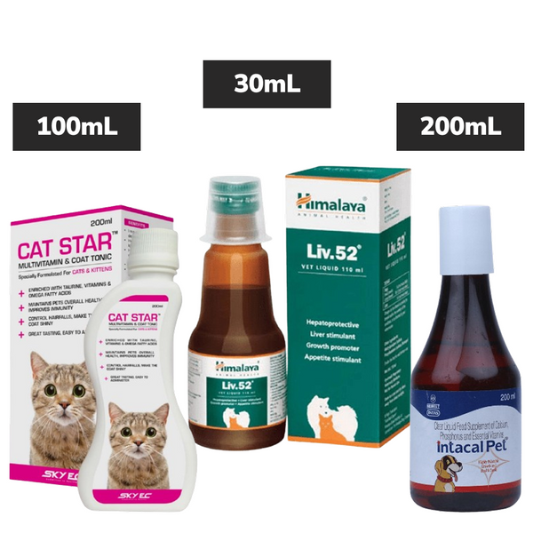 Skyec Multivitamin Syrup, Himalaya 52 Liver Tonic and Intas Calcium Supplement Combo for Dogs and Cats