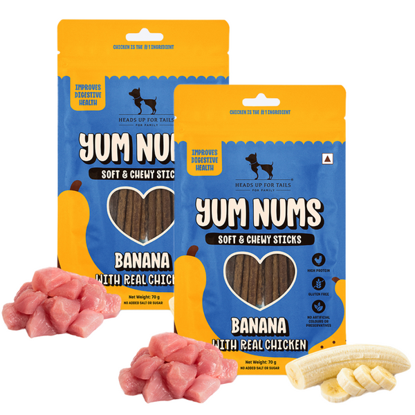 HUFT Yum Nums Banana with Real Chicken Soft & Chewy Sticks Dog Treats
