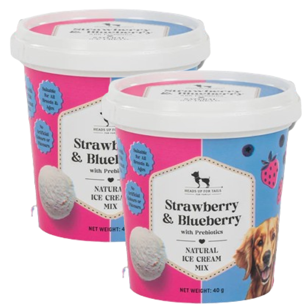 HUFT Strawberry & Blueberry with Prebiotics Ice Cream for Dogs Dog Treats + Others Heads Up for Tails 2x40g