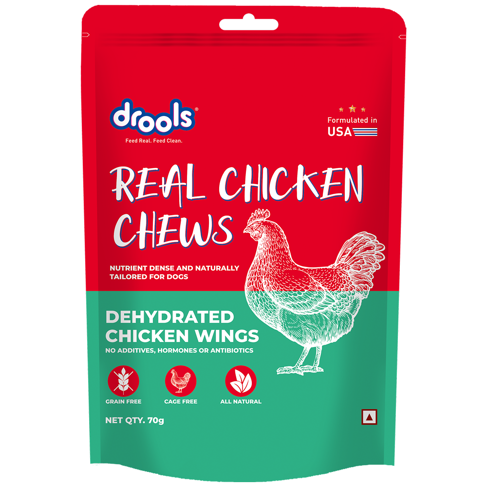 Drools Dehydrated Real Chicken Wing Chews Treat for Dogs Dog Treats + Others Drools 70g